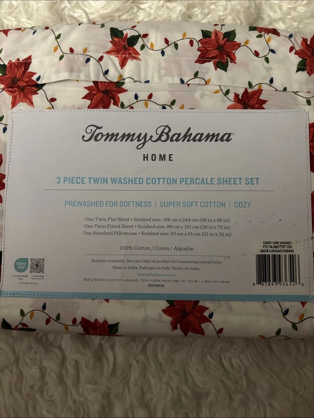 Tommy Bahama Twin-Size Red Poinsettia Cotton Christmas  Sheet Set